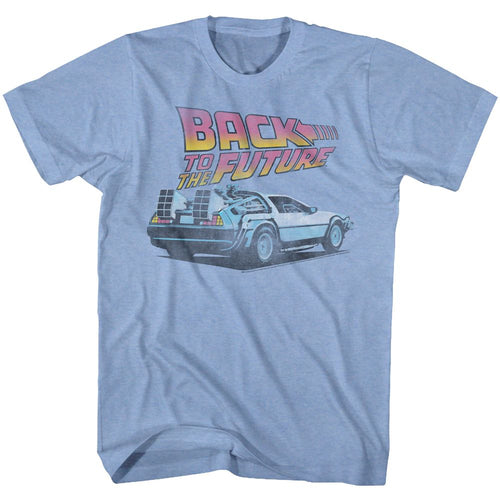 Light blue heather Back to the Future t-shirt featuring Back to the Future Future text design