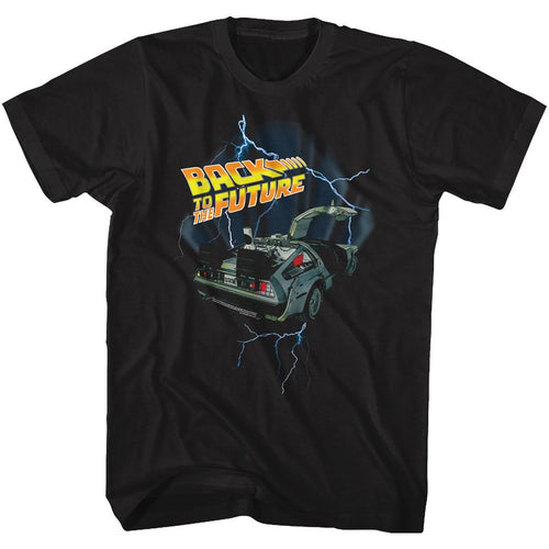 Black Back to the Future t-shirt featuring Back to the Future Lightning Car design