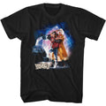Black Back to the Future t-shirt featuring Back to the Future Marty Doc Car Lightning collage design