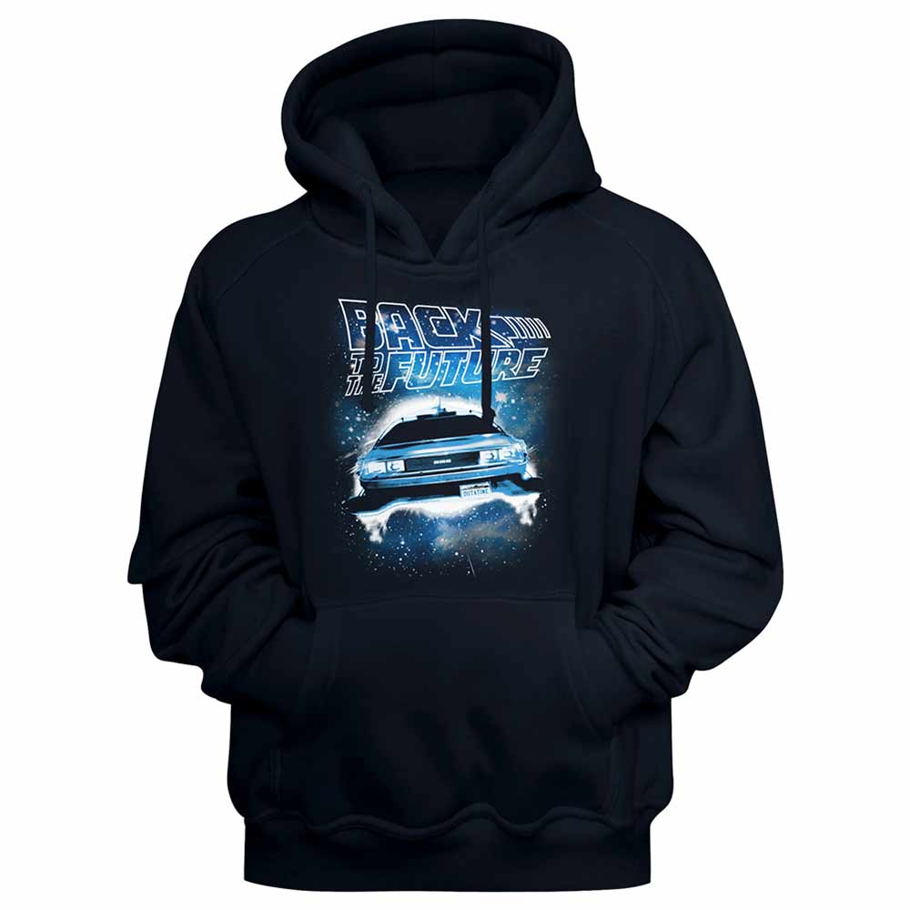 Navy Back to the Future pullover hoodie featuring a Space Car design
