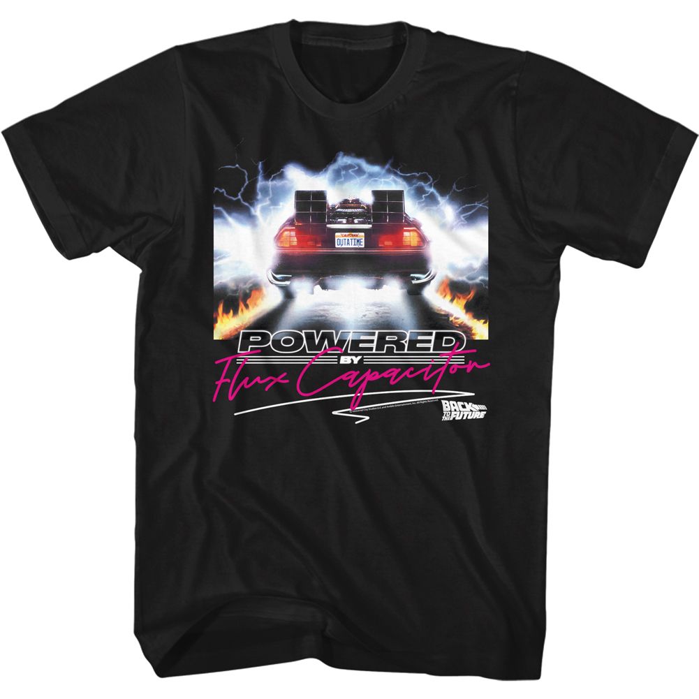Black Back to the Future t-shirt featuring Back to the Future Powered By Flux design