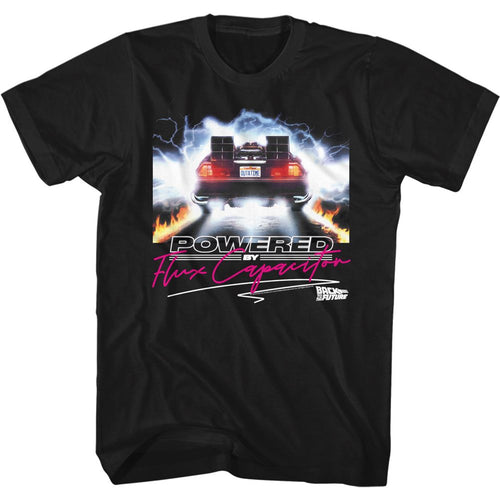 Black Back to the Future t-shirt featuring Back to the Future Powered By Flux design