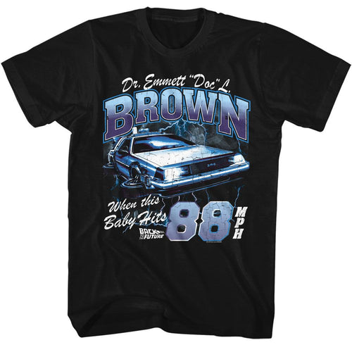 Black Back to the Future t-shirt featuring Back to the Future Doc Brown Lightning design