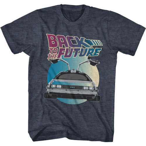 Navy heather Back to the Future t-shirt featuring Back to the Future Car Circle design