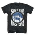 Black heather Back to the Future t-shirt featuring Back to the Future Save The Clock Tower design