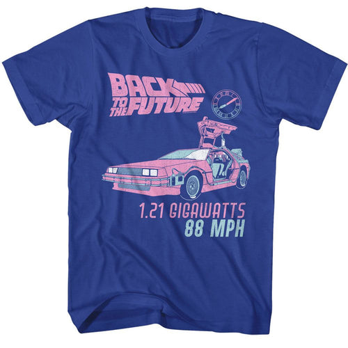 Royal blue Back to the Future t-shirt featuring Back to the Future Perspective design