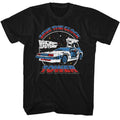 Black Back to the Future t-shirt featuring Back to the Future Clock Tower Split Color design