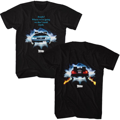 Black Back to the Future t-shirt featuring Back to the Future Driving Through design