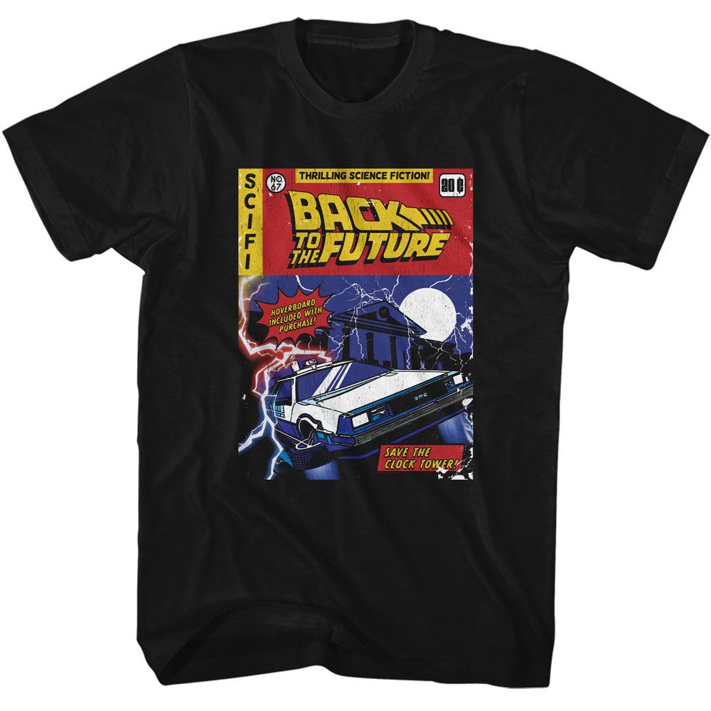 Black Back to the Future t-shirt featuring Back to the Future Comic Cover design