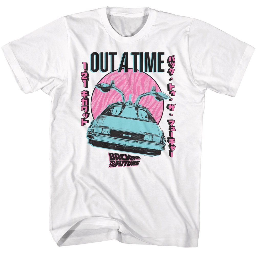 White Back to the Future t-shirt featuring Back to the Future Outatime Pastel design