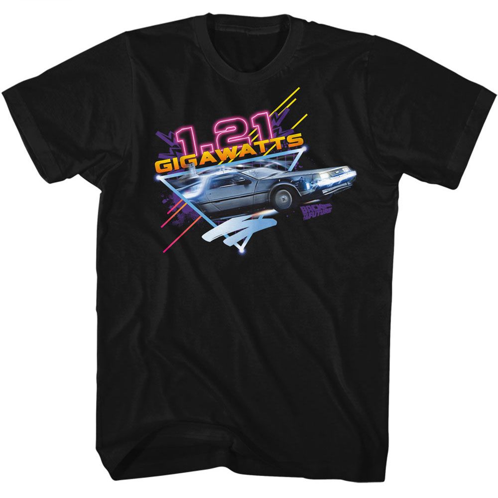 Black Back to the Future t-shirt featuring Back to the Future Neon Gigawatts design