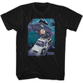 Black Back to the Future t-shirt featuring Back to the Future Cute Cartoon Doc and Clock Tower design