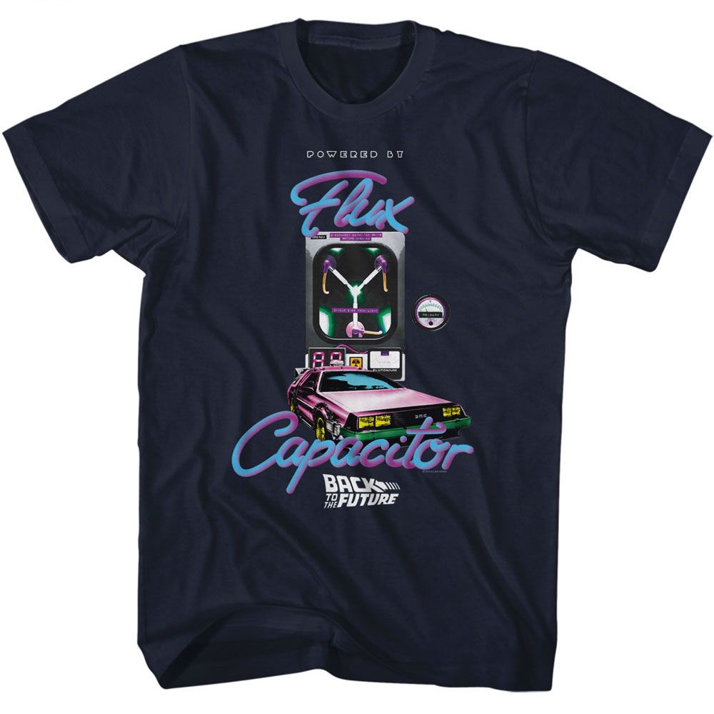 Navy Back to the Future t-shirt featuring Back to the Future Powered By Flux Capacitor design