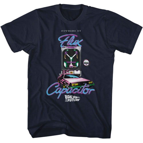 Navy Back to the Future t-shirt featuring Back to the Future Powered By Flux Capacitor design