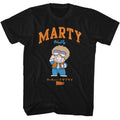 Black Back to the Future t-shirt featuring Back to the Future Marty cartoon character design