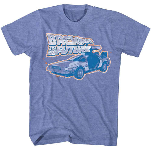 Light blue heather Back to the Future t-shirt featuring Back to the Future Logo And Car design