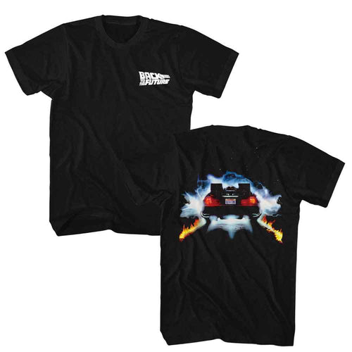 Black Back to the Future t-shirt featuring Back to the Future DeLorean Back front and back design
