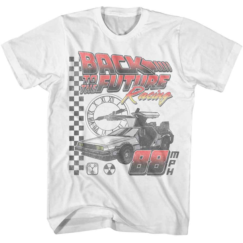 White Back to the Future t-shirt featuring Back to the Future Racing design