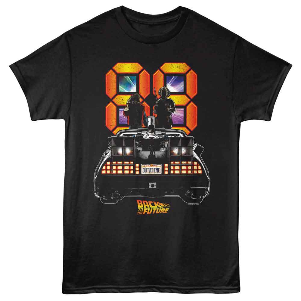 Black Back to the Future t-shirt featuring Back to the Future 88 Back Of The Car design
