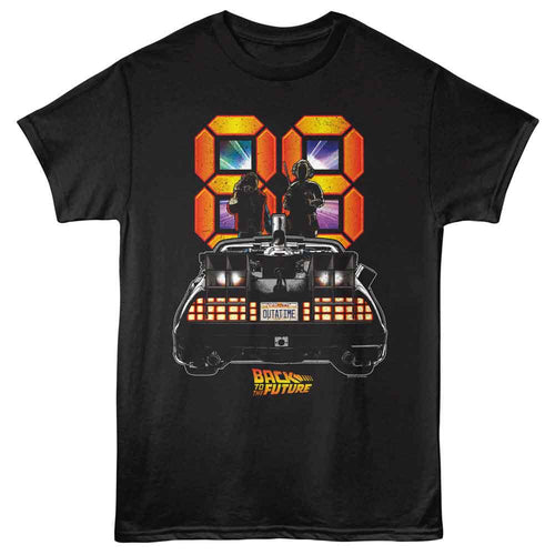 Black Back to the Future t-shirt featuring Back to the Future 88 Back Of The Car design