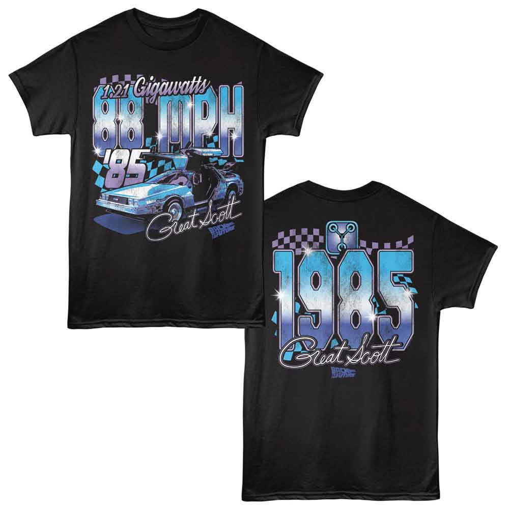 Black Back to the Future t-shirt featuring Back to the Future Great Gigawatts design