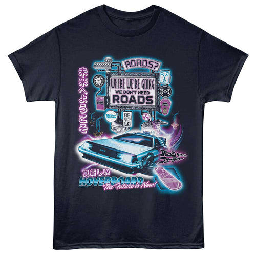 Navy Back to the Future t-shirt featuring Back to the Future Futuristic Sign design
