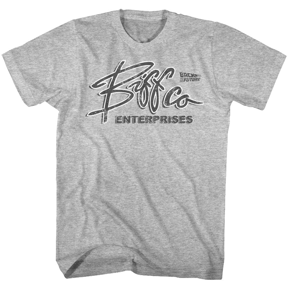 Gray heather Back to the Future t-shirt featuring Back to the Future Biff Co. design