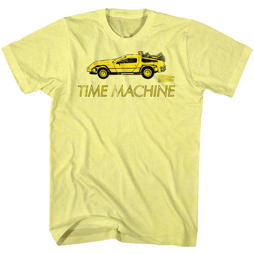 Yellow heather Back to the Future t-shirt featuring Back to the Future DeLorean Car design