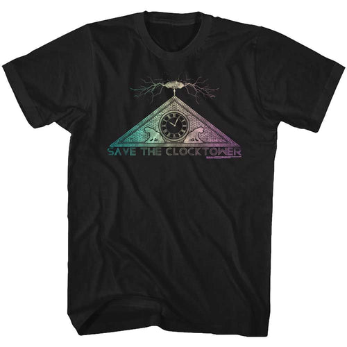 Black Back to the Future t-shirt featuring a Clock Tower design