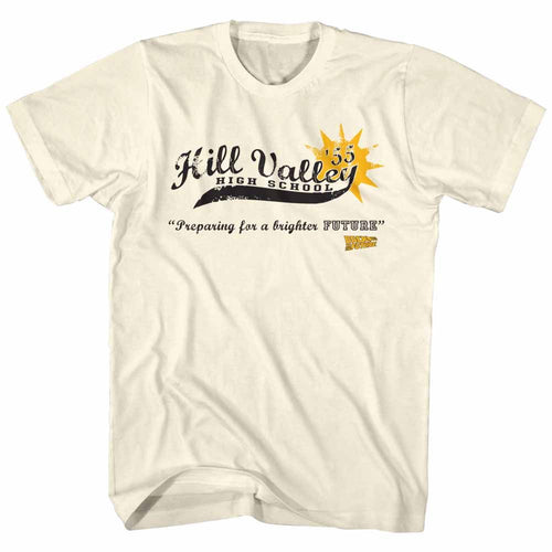 Natural Back to the Future t-shirt featuring Back to the Future Hill Valley High 1955 design