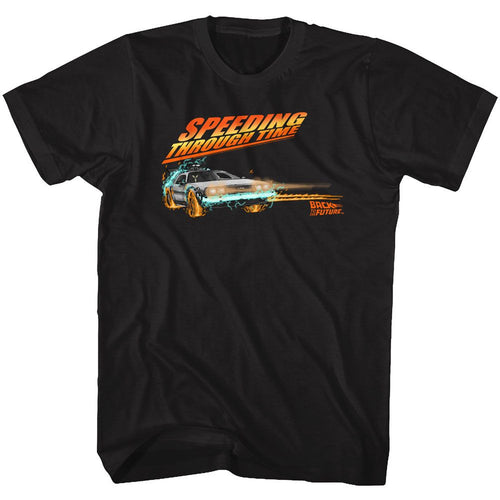 Black Back to the Future t-shirt featuring Back to the Future Drifting Thru Time design