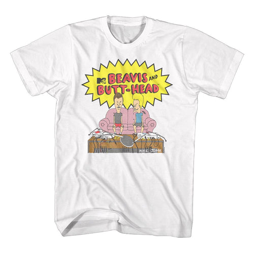 White Beavis and Butthead t-shirt featuring Beavis and Butthead Watching TV design