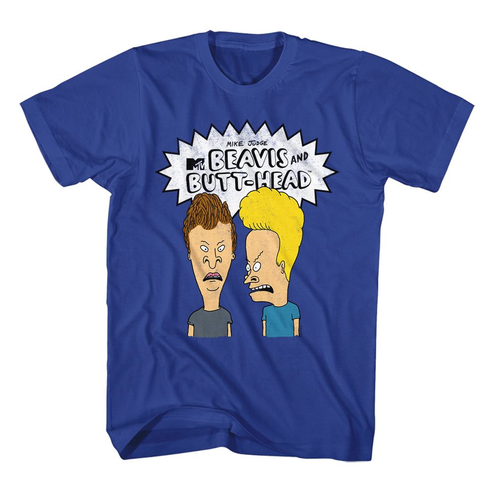 Royal blue Beavis and Butthead t-shirt featuring Beavis and Butthead The Boys And Logo design