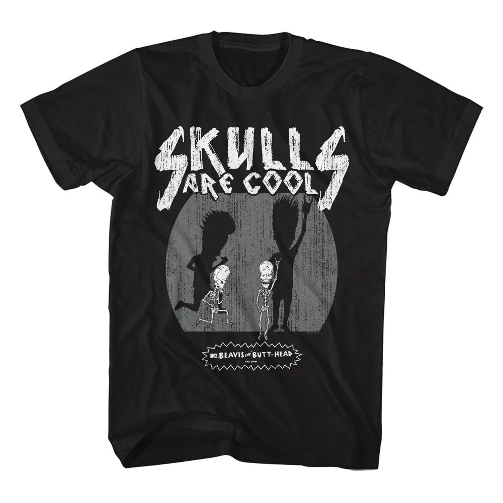 Black Beavis and Butthead t-shirt featuring Beavis and Butthead Skulls Are Cool design