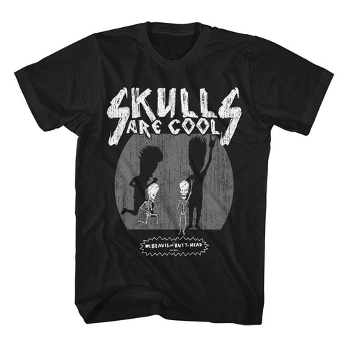 Black Beavis and Butthead t-shirt featuring Beavis and Butthead Skulls Are Cool design