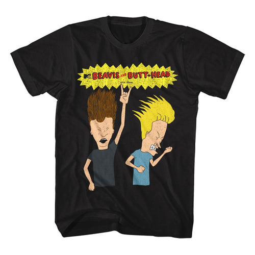 Black Beavis and Butthead t-shirt featuring Beavis and Butthead Rockin Out design