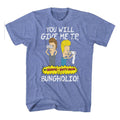 Light blue heather Beavis and Butthead t-shirt featuring Beavis and Butthead Give Me TP Bunghole design