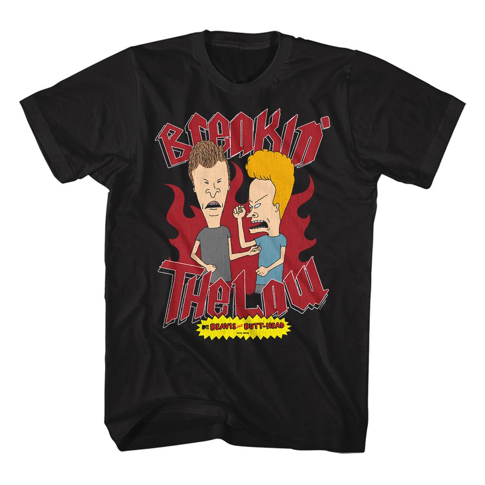 Black Beavis and Butthead t-shirt featuring Beavis and Butthead Breakin The Law design