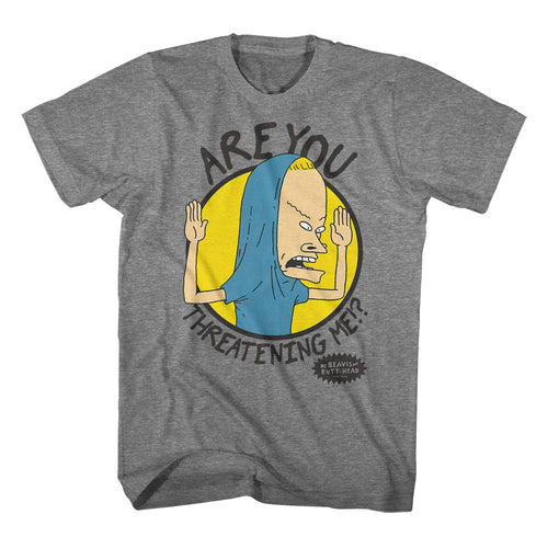 Graphite heather Beavis and Butthead t-shirt featuring Beavis and Butthead Are You Threatening Me design