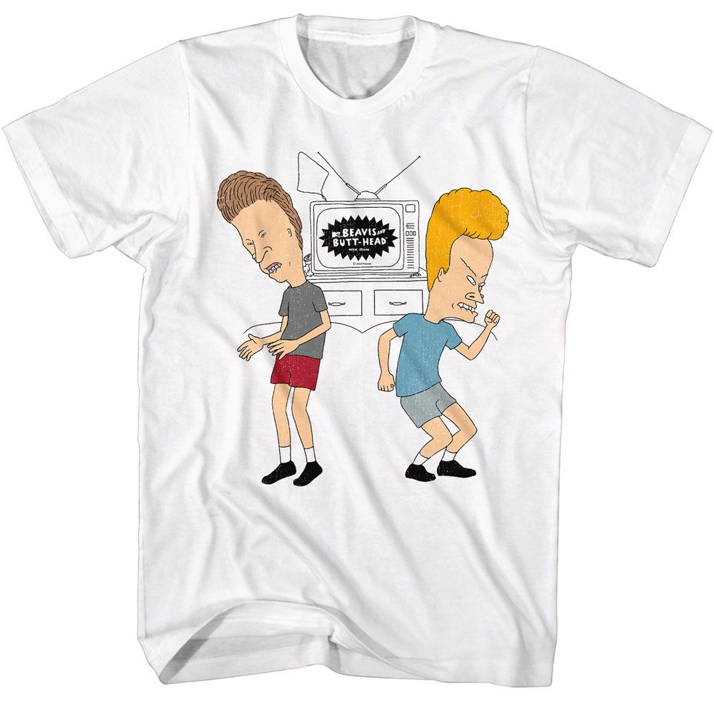 White Beavis and Butthead t-shirt featuring Beavis and Butthead Dancing design