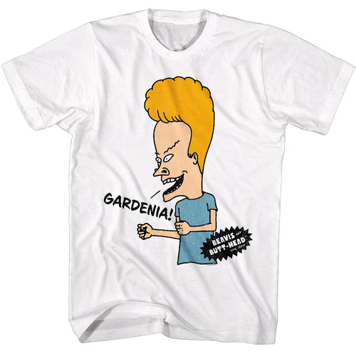 White Beavis and Butthead t-shirt featuring Beavis and Butthead Gardenia design