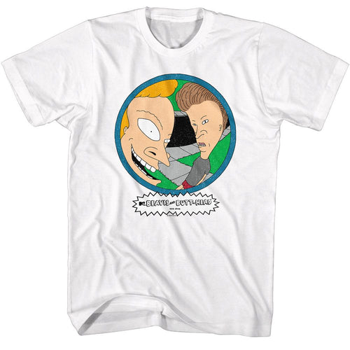 White Beavis and Butthead t-shirt featuring Beavis and Butthead Peep Hole design