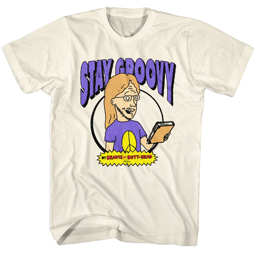 Natural Beavis and Butthead t-shirt featuring Beavis and Butthead Stay Groovy design