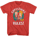 Red heather Beavis and Butthead t-shirt featuring Beavis and Butthead Christmas Rules design