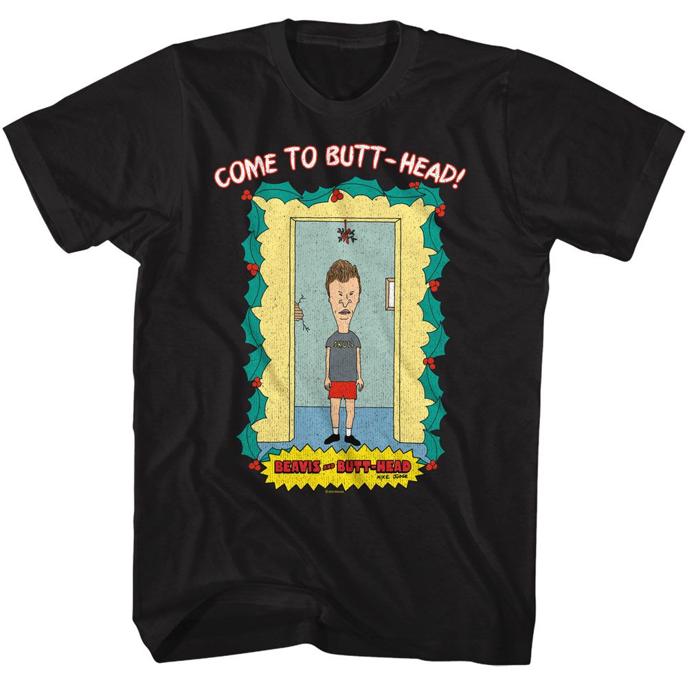 Black Beavis and Butthead t-shirt featuring Beavis and Butthead Under Mistletoe design