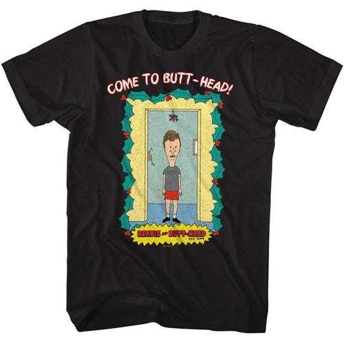 Black Beavis and Butthead t-shirt featuring Beavis and Butthead Under Mistletoe design