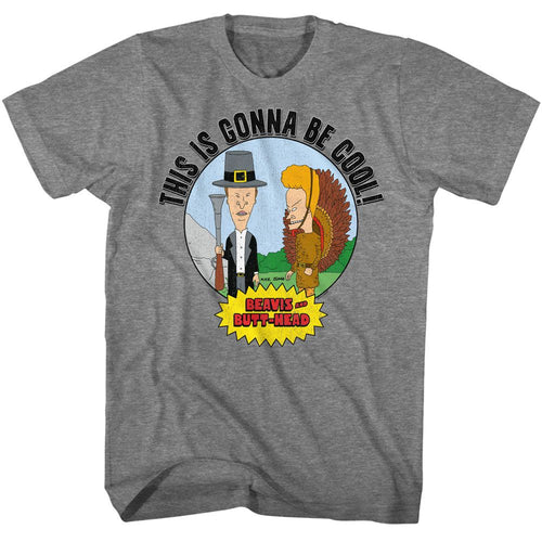 Graphite heather Beavis and Butthead t-shirt featuring Beavis and Butthead Thanksgiving design