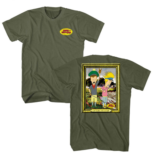 Military green Beavis and Butthead t-shirt featuring Beavis and Butthead Rich And Stuff design