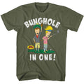 Military green Beavis and Butthead t-shirt featuring Beavis and Butthead Bunghole In One design
