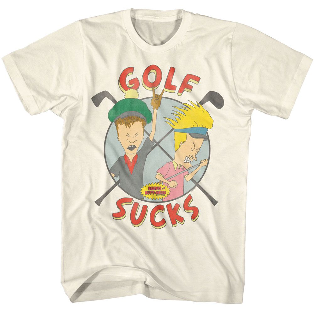 Natural Beavis and Butthead t-shirt featuring Beavis and Butthead Golf Sucks design
